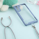 For Samsung Galaxy S21 FE Acrylic + Color TPU Shockproof Case with Neck Lanyard(Milk Grey)