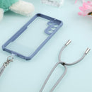 For Samsung Galaxy S21 FE Acrylic + Color TPU Shockproof Case with Neck Lanyard(Milk Grey)
