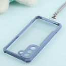 For Samsung Galaxy S21 FE Acrylic + Color TPU Shockproof Case with Neck Lanyard(Milk Grey)