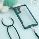 For Samsung Galaxy S21 FE Acrylic + Color TPU Shockproof Case with Neck Lanyard(Dark Green)