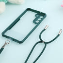 For Samsung Galaxy S21 FE Acrylic + Color TPU Shockproof Case with Neck Lanyard(Dark Green)