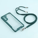 For Samsung Galaxy S21 FE Acrylic + Color TPU Shockproof Case with Neck Lanyard(Dark Green)