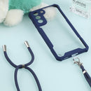 For Samsung Galaxy S21 FE Acrylic + Color TPU Shockproof Case with Neck Lanyard(Dark Blue)