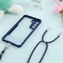 For Samsung Galaxy S21 FE Acrylic + Color TPU Shockproof Case with Neck Lanyard(Dark Blue)