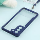 For Samsung Galaxy S21 FE Acrylic + Color TPU Shockproof Case with Neck Lanyard(Dark Blue)