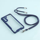 For Samsung Galaxy S21 FE Acrylic + Color TPU Shockproof Case with Neck Lanyard(Dark Blue)