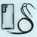 For Samsung Galaxy S21 FE Acrylic + Color TPU Shockproof Case with Neck Lanyard(Black)