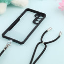 For Samsung Galaxy S21 FE Acrylic + Color TPU Shockproof Case with Neck Lanyard(Black)