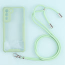For Samsung Galaxy S21 FE Acrylic + Color TPU Shockproof Case with Neck Lanyard(Avocado)