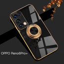 For OPPO Reno6 Pro+ 5G 6D Electroplating Full Coverage Silicone Protective Case with Magnetic Ring Holder(Black)