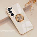 For OPPO Reno6 Pro+ 5G 6D Electroplating Full Coverage Silicone Protective Case with Magnetic Ring Holder(Light Pink)