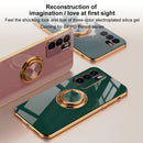For OPPO Reno6 Pro+ 5G 6D Electroplating Full Coverage Silicone Protective Case with Magnetic Ring Holder(Light Cyan)