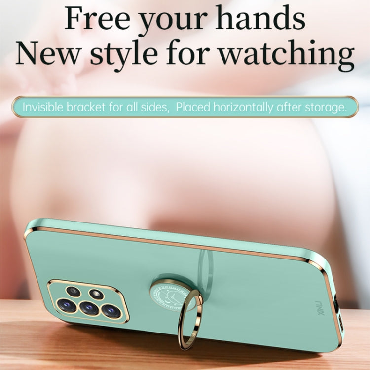 For Samsung Galaxy A52 5G XINLI Straight 6D Plating Gold Edge TPU Shockproof Case with Ring Holder(Mint Green)