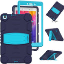 For Samsung Galaxy Tab A8.0 2019 T290 3-Layer Protection Screen Frame + PC + Silicone Shockproof Combination Case with Holder(NavyBlue+Blue)