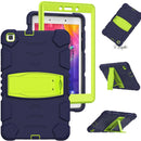 For Samsung Galaxy Tab A8.0 2019 T290 3-Layer Protection Screen Frame + PC + Silicone Shockproof Combination Case with Holder(NavyBlue+Lime)