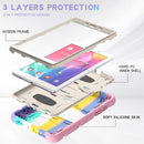 For Samsung Galaxy Tab A8.0 2019 T290 3-Layer Protection Screen Frame + PC + Silicone Shockproof Combination Case with Holder(Colorful Pink)