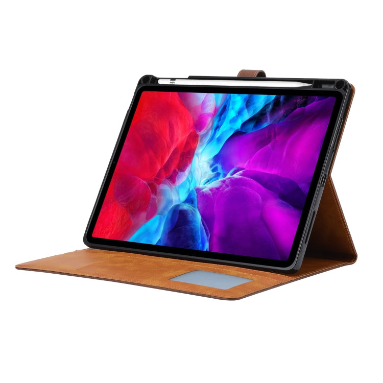 Calf Texture Double Fold Clasp Horizontal Flip Leather Tablet Case with Photo Frame & Holder & Card Slots & Wallet For iPad Pro 11 inch 2021(Brown)