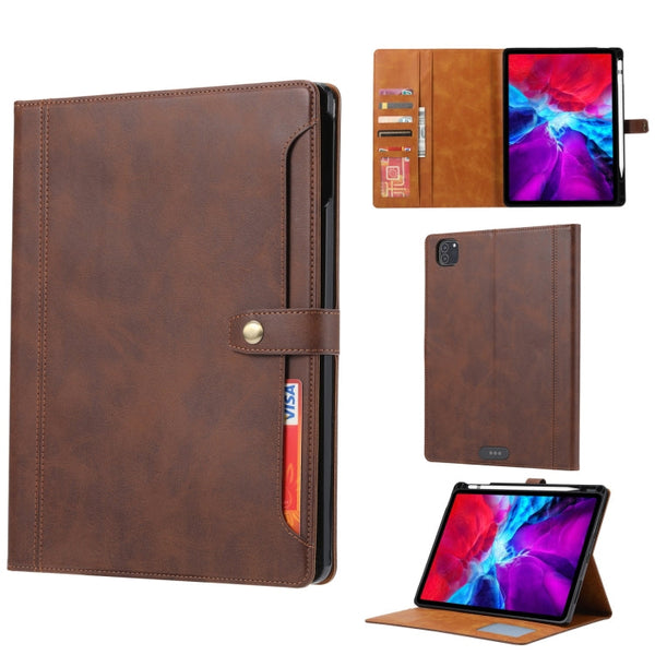 Calf Texture Double Fold Clasp Horizontal Flip Leather Tablet Case with Photo Frame & Holder & Card Slots & Wallet For iPad Pro 11 inch 2021(Brown)