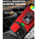 Sliding Camshield Card Slot Ring Kickstand Phone Case For iPhone 13(Dark Green)