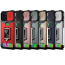 Sliding Camshield Card Slot Ring Kickstand Phone Case For iPhone 13(Silver)