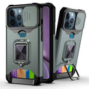 Sliding Camshield Card Slot Ring Kickstand Phone Case For iPhone 13 Pro(Dark Green)