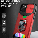 Sliding Camshield Card Slot Ring Kickstand Phone Case For iPhone 12 / 12 Pro(Red)