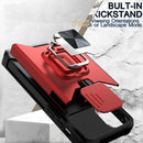 Sliding Camshield Card Slot Ring Kickstand Phone Case For iPhone 12 / 12 Pro(Red)