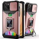 Sliding Camshield Card Slot Ring Kickstand Phone Case For iPhone 12 / 12 Pro(Rose Gold)