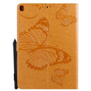 For iPad 10.2 / Pro 10.5 / Air 2019 Pressed Printing Butterfly Pattern Horizontal Flip PU Leather Case with Holder & Card Slots & Wallet & Pen Slot(Yellow)