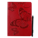 For iPad 10.2 / Pro 10.5 / Air 2019 Pressed Printing Butterfly Pattern Horizontal Flip PU Leather Case with Holder & Card Slots & Wallet & Pen Slot(Red)