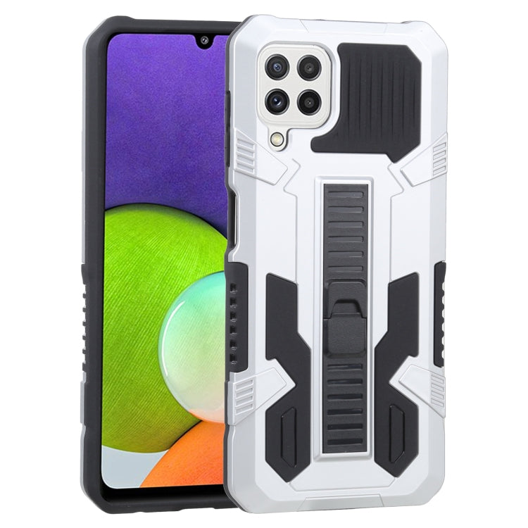 For Samsung Galaxy A22 4G / M32 4G Vanguard Warrior All Inclusive Double-color Shockproof TPU + PC Protective Case with Holder(Silver White)