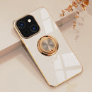 6D Electroplating Full Coverage Silicone Protective Case with Magnetic Ring Holder For iPhone 13 mini(Light Pink)