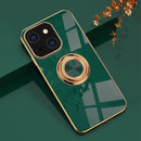 6D Electroplating Full Coverage Silicone Protective Case with Magnetic Ring Holder For iPhone 13(Dark Green)