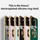 6D Electroplating Full Coverage Silicone Protective Case with Magnetic Ring Holder For iPhone 13 Pro(Black)