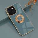 6D Electroplating Full Coverage Silicone Protective Case with Magnetic Ring Holder For iPhone 13 Pro Max(Grey)