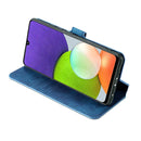 For Samsung Galaxy A22 4G DG.MING Retro Oil Side Horizontal Flip Leather Case with Holder & Card Slots & Wallet(Blue)