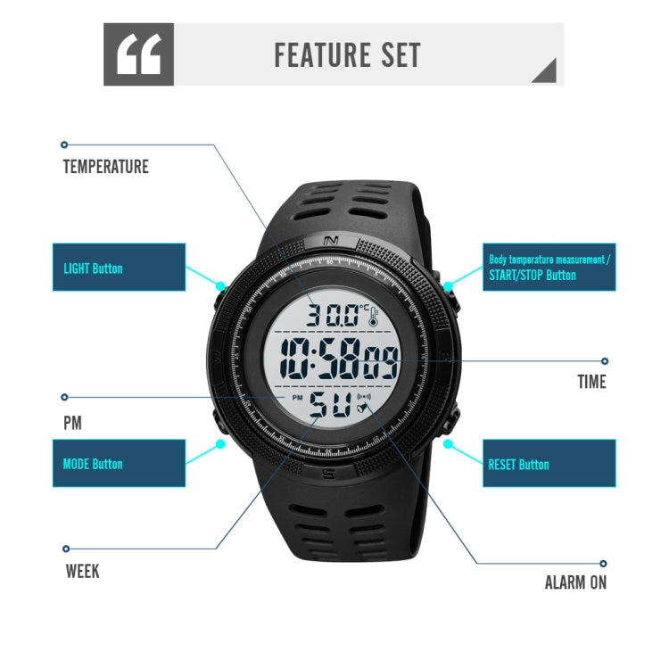 SKMEI 1681 Multifunctional LED Digital Display Luminous Electronic Watch, Support Body / Ambient Temperature Measurement(Blue Black)