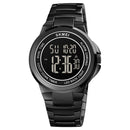 SKMEI 1712 Dual Time LED Digital Display Luminous Stainless Steel Strap Electronic Watch(Black)