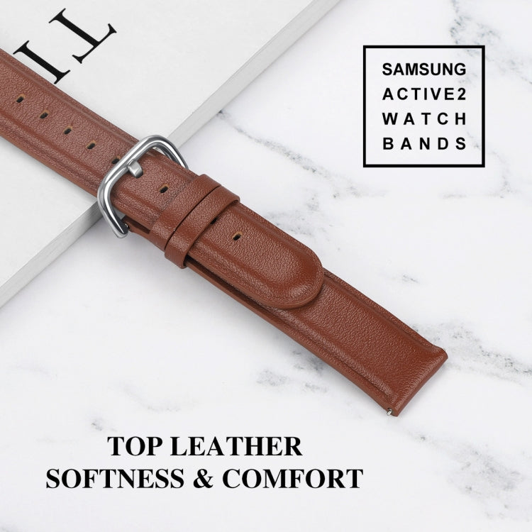 For Galaxy Watch Active 2 Smart Watch Cowhide Leather Watch Band, Size:22mm(Brown)