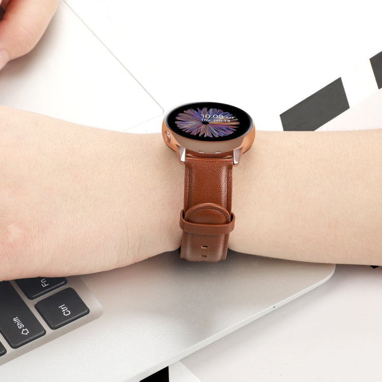 For Galaxy Watch Active 2 Smart Watch Cowhide Leather Watch Band, Size:22mm(Brown)