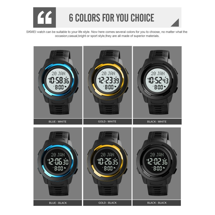 SKMEI 1729 Qibla Calendar Timing Multifunctional LED Digital Display Luminous Electronic Watch(Blue and Black)