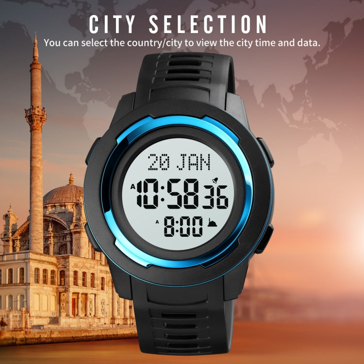 SKMEI 1729 Qibla Calendar Timing Multifunctional LED Digital Display Luminous Electronic Watch(Blue and Black)