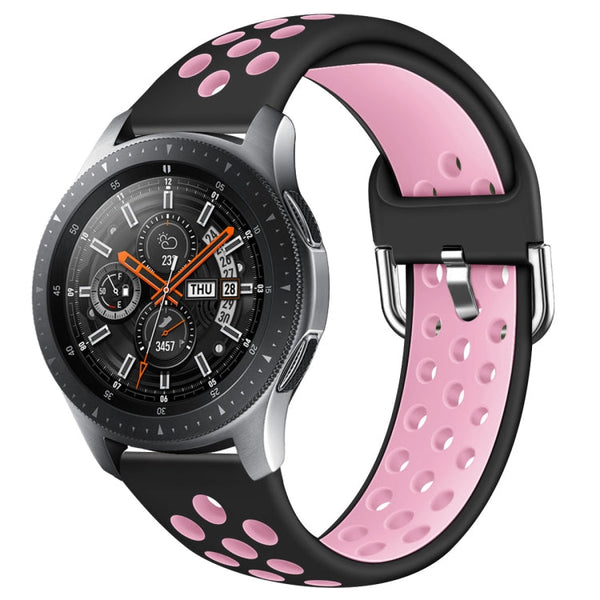For Galaxy Watch 46 / S3 / Huawei Watch GT 1 / 2 22mm Smart Watch Silicone Double Color Watch Band, Size:S(Black Pink)