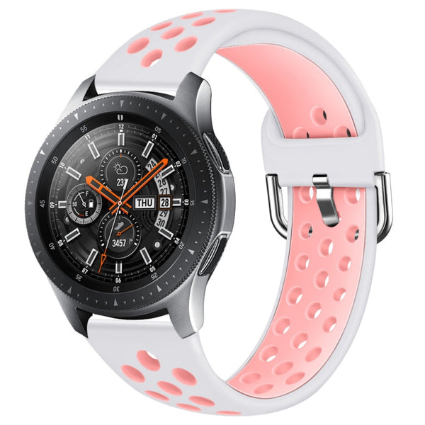 For Galaxy Watch 46 / S3 / Huawei Watch GT 1 / 2 22mm Smart Watch Silicone Double Color Watch Band, Size:S(White Pink)