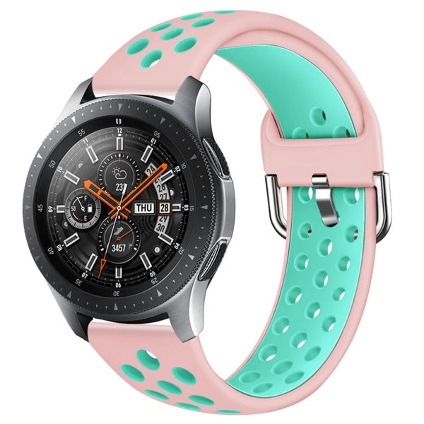 For Galaxy Watch 46 / S3 / Huawei Watch GT 1 / 2 22mm Smart Watch Silicone Double Color Watch Band, Size:S(Pink Green)