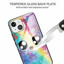 Colorful Painted Glass Shockproof Protective Case For iPhone 13 Mini(Big Eyes Animal)