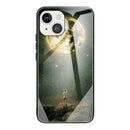 Colorful Painted Glass Shockproof Protective Case For iPhone 13 Mini(Moon)
