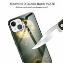 Colorful Painted Glass Shockproof Protective Case For iPhone 13 Mini(Moon)