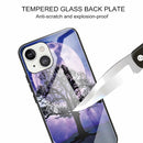 Colorful Painted Glass Shockproof Protective Case For iPhone 13 Mini(Tree)