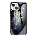 Colorful Painted Glass Shockproof Protective Case For iPhone 13 Mini(Feather)